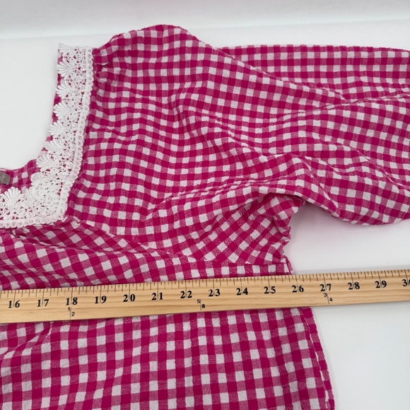 Woman Within Top Women 3X Pink Gingham Cottage Embroidered 3/4 Sleeves Square - Picture 11 of 13